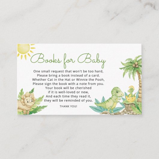 Leuke Dinosaurus Baby shower Boeken voor Baby Informatiekaartje (Voorkant)