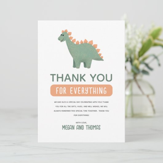 Leuke dinosaurus Baby shower meisjes dank u Bedankkaart (Staand voorkant)
