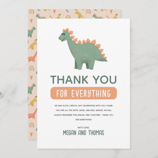 Leuke dinosaurus Baby shower meisjes dank u Bedankkaart (Voorkant / Achterkant)