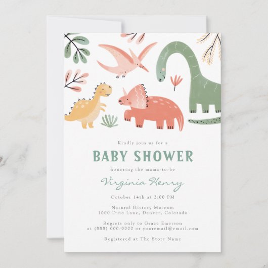 Leuke dinosaurus Baby shower uitnodiging (Voorkant)