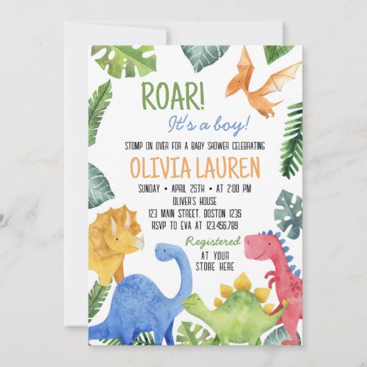 Leuke dinosaurus Baby shower uitnodiging (Voorkant)