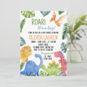 Leuke dinosaurus Baby shower uitnodiging (Staand voorkant)