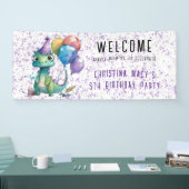 Leuke dinosaurus ballonnen meisje verjaardagsfeest spandoek (Beurs)