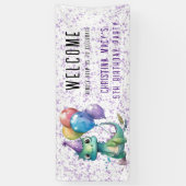 Leuke dinosaurus ballonnen meisje verjaardagsfeest spandoek (Verticaal)