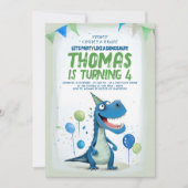 Leuke Dinosaurus Blauw en Groene Verjaardag Kaart (Voorkant)