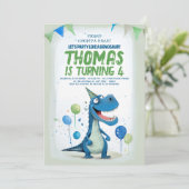 Leuke Dinosaurus Blauw en Groene Verjaardag Kaart (Staand voorkant)