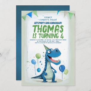 Leuke Dinosaurus Blauw en Groene Verjaardag Kaart