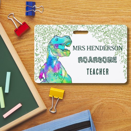 Leuke dinosaurus Brullende schooljuf naam Badge