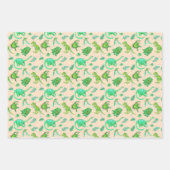 Leuke dinosaurus cadeauverpakking in drie kleuren inpakpapier vel (Voorkant 3)