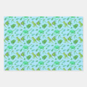 Leuke dinosaurus cadeauverpakking in drie kleuren inpakpapier vel (Voorkant 2)