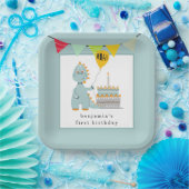 Leuke dinosaurus cake poederblauw 1e verjaardag  papieren bordje (Feest)