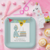 Leuke dinosaurus cake poederblauw 1e verjaardag papieren bordje (Feest)