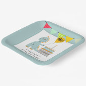 Leuke dinosaurus cake poederblauw 1e verjaardag papieren bordje (Gebogen)