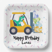 Leuke dinosaurus constructie Truck jongen B2S Verj Papieren Bordje (Voorkant)