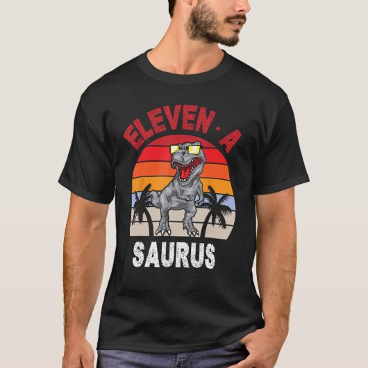 Leuke dinosaurus die glazen dragen 11 jaar oud elf t-shirt (Voorkant)