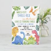 Leuke Dinosaurus Drie-rex Verjaardag Uitnodiging (Staand voorkant)