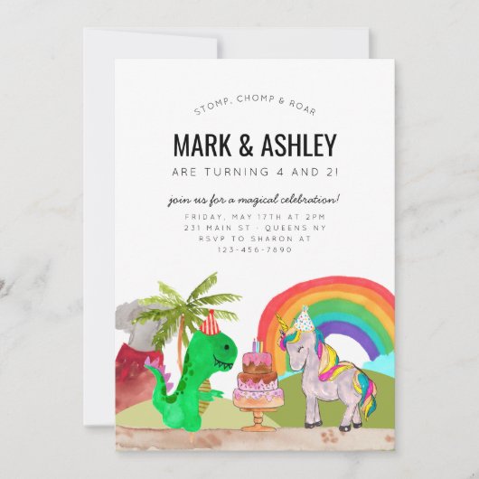 Leuke dinosaurus eenhoorn cake kaars gezamenlijke  kaart (Voorkant)