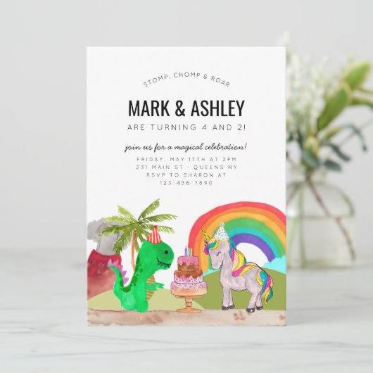 Leuke dinosaurus eenhoorn cake kaars gezamenlijke kaart (Staand voorkant)