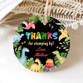 Leuke dinosaurus eerste verjaardagsfeestje bedankjes labels