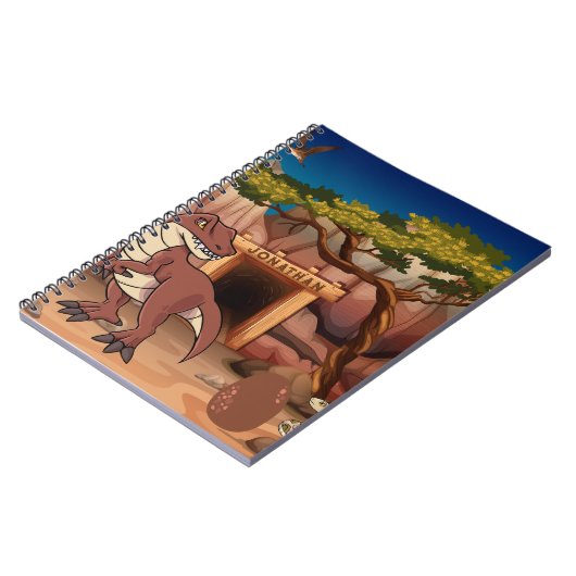 Leuke dinosaurus gepersonaliseerde cartoon voor ki notitieboek (Linkerzijde)