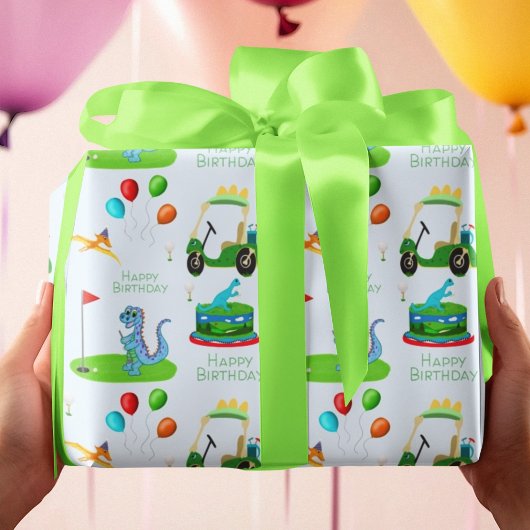 Leuke dinosaurus golfthema Kinder Happy Birthday Cadeaupapier
