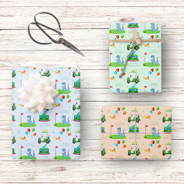 Leuke dinosaurus golfthema Kinder Happy Birthday Inpakpapier Vel
