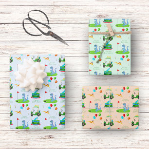 Leuke dinosaurus golfthema Kinder Happy Birthday Inpakpapier Vel