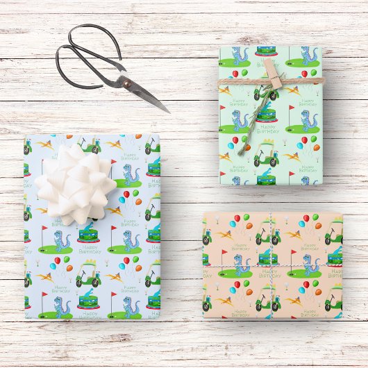 Leuke dinosaurus golfthema Kinder Happy Birthday Inpakpapier Vel