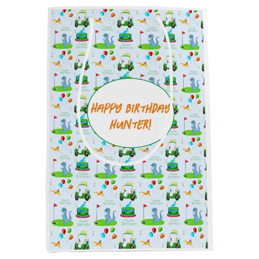 Leuke dinosaurus golfthema Kinder Happy Birthday Medium Cadeauzakje (Voorkant)
