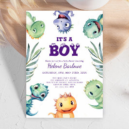 Leuke dinosaurus Het is een jongen Baby shower Kaart