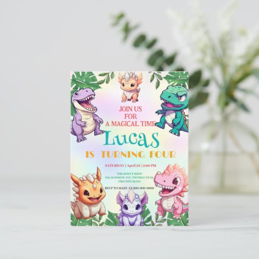 Leuke dinosaurus jungle schoolkinderen verjaardags briefkaart (Staand voorkant)