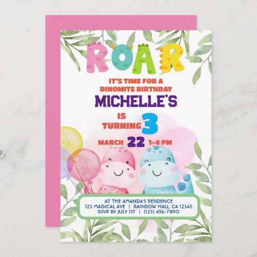 Leuke Dinosaurus Kids Verjaardag Dino Chalkboard B Kaart (Voorkant / Achterkant)