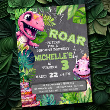 Leuke Dinosaurus Kids Verjaardag Dino Chalkboard B