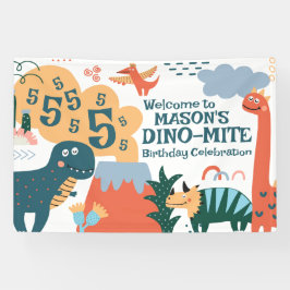 Leuke Dinosaurus Kids Verjaardagsfeestbanner Spandoek