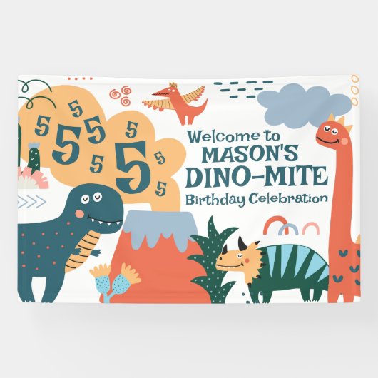 Leuke Dinosaurus Kids Verjaardagsfeestbanner Spandoek (Horizontaal)