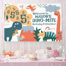 Leuke Dinosaurus Kids Verjaardagsfeestbanner Spandoek