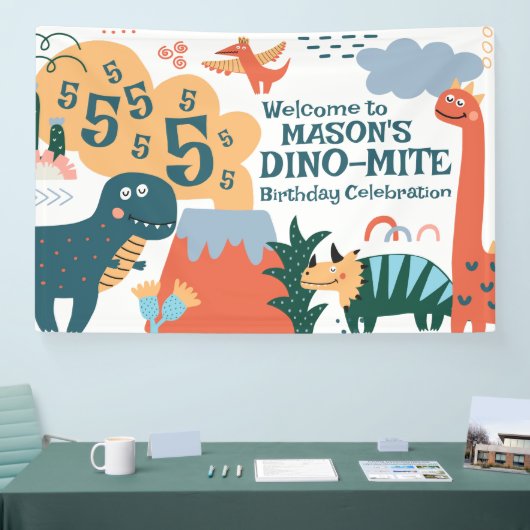 Leuke Dinosaurus Kids Verjaardagsfeestbanner Spandoek (Beurs)