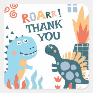 Leuke Dinosaurus Kids Verjaardagsfeestje Dank u Vierkante Sticker
