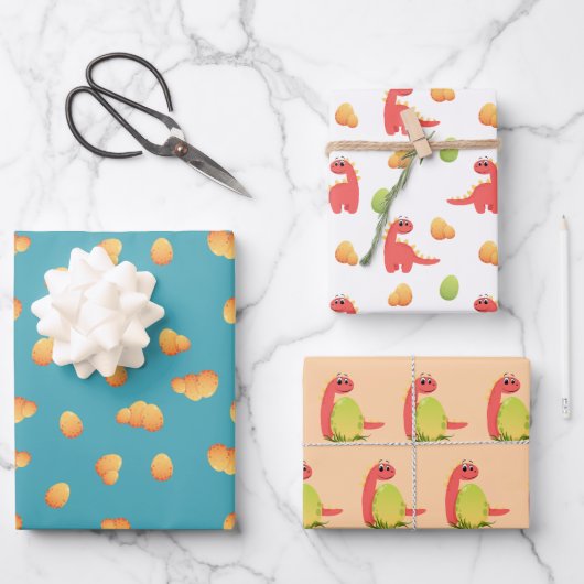 Leuke Dinosaurus Kids Verjaardagsfeestje Inpakpapier Vel (Voorkant)