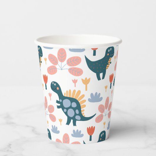 Leuke Dinosaurus Kids Verjaardagsfeestje Papieren Bekers (Achterkant)