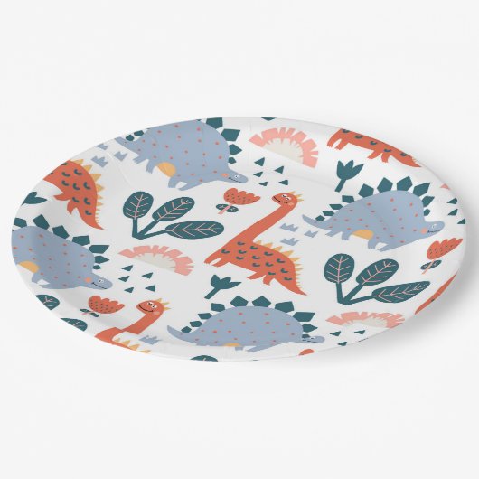 Leuke Dinosaurus Kids Verjaardagsfeestje Papieren Bordje (Gekanteld)