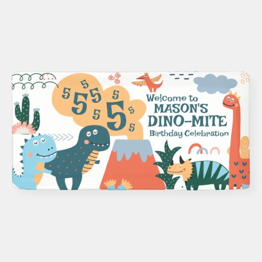 Leuke Dinosaurus Kids Verjaardagsfeestje Spandoek (Horizontaal)