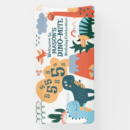 Leuke Dinosaurus Kids Verjaardagsfeestje Spandoek (Verticaal)