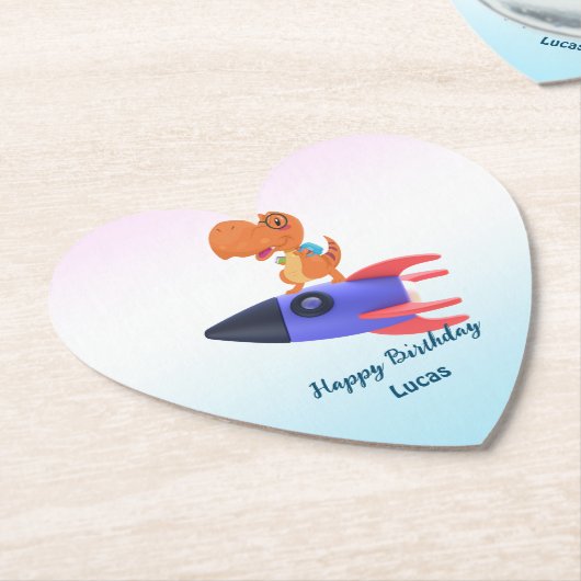 Leuke dinosaurus kleurrijke raket School Verjaarda Kartonnen Onderzetters (Gekanteld)