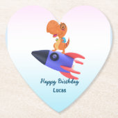 Leuke dinosaurus kleurrijke raket School Verjaarda Kartonnen Onderzetters (Voorkant)