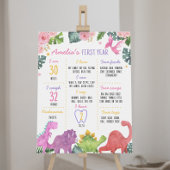 Leuke dinosaurus meisje 1e verjaardag mijlpaal tek poster