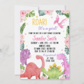 Leuke Dinosaurus Meisje Baby shower Invitation Kaart (Voorkant)