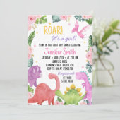 Leuke Dinosaurus Meisje Baby shower Invitation Kaart (Staand voorkant)