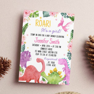 Leuke Dinosaurus Meisje Baby shower Invitation Kaart