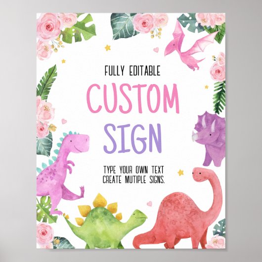 Leuke Dinosaurus Meisje Verjaardag Party Tafel Tek Poster (Voorkant)